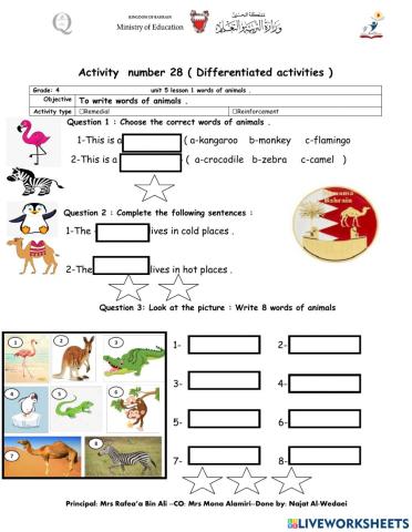Unit 5 lesson 1 grade 4 family and friends activity number 28 by Teacher Najat S.Hassan Al-Wedaei