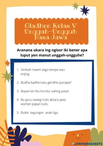 Gladhen Kelas V: Unggah-Ungguh Basa Jawa (drop down and select box)