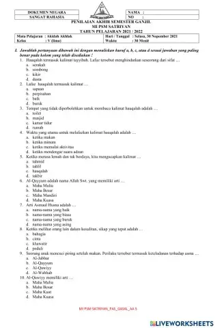 Mi psm satriyan akidah akhlak 5 gasal