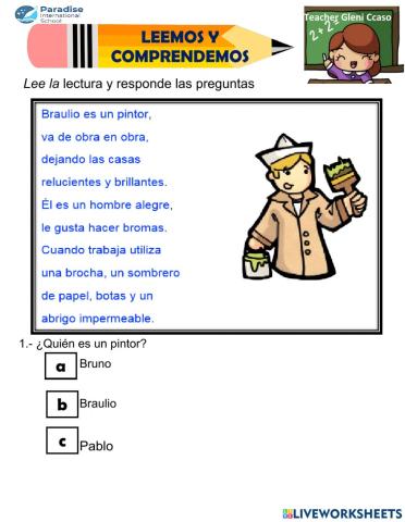 Lectura comprensiva: braulio el pintor