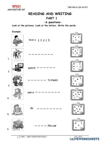 Movers 1 - Midterm - Reading and Writing