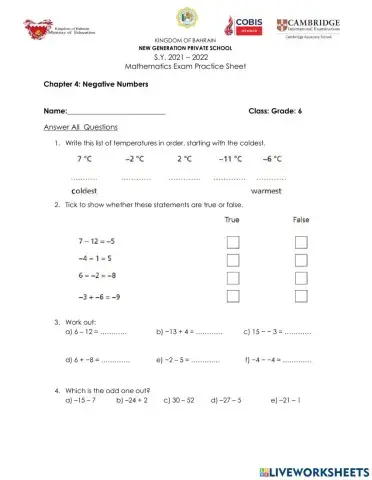 Grade 6 Maths Practice