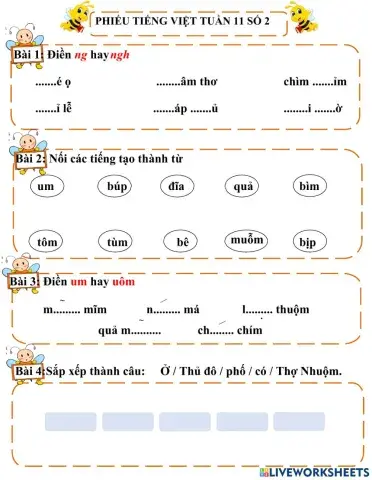 Phiếu bài tập Tiếng việt tuần 11 - số 2