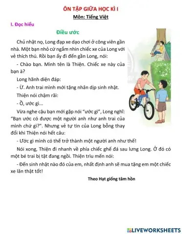 Bài ôn tập giữa học kì 1