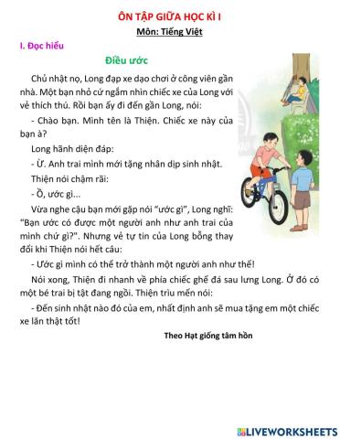 Bài ôn tập giữa học kì 1