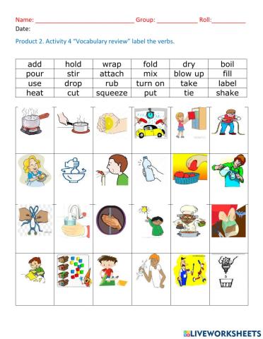 Action verbs for experiments