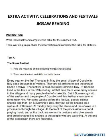 Jigsaw reading - celebrations