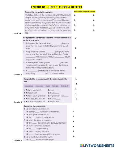 B1 - UNIT 9 - CHECK AND REFLECT