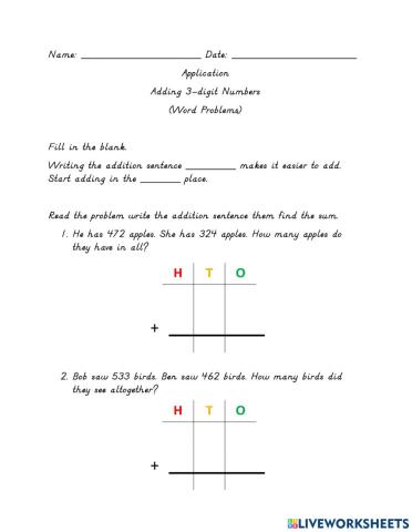Adding 3-digit Numbers (Word Problems) 1