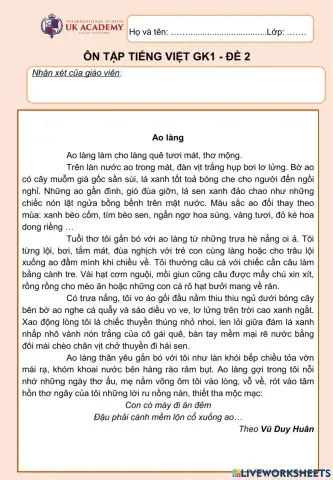 Tiếng Việt 5 - Ôn tập giữa kì 1