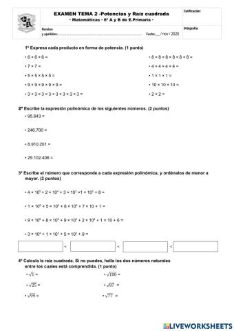 Potencias y raiz cuadrada