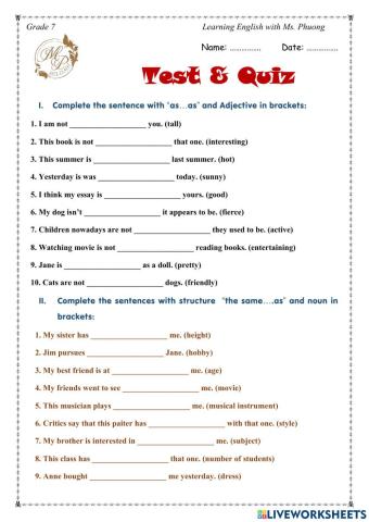 English 7 - Unit 4 - Comparison