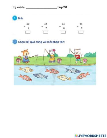 Ôn phép trừ có nhớ số có hai chữ số cho số có 1 chữ số