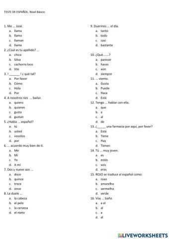 Teste de español. Básico
