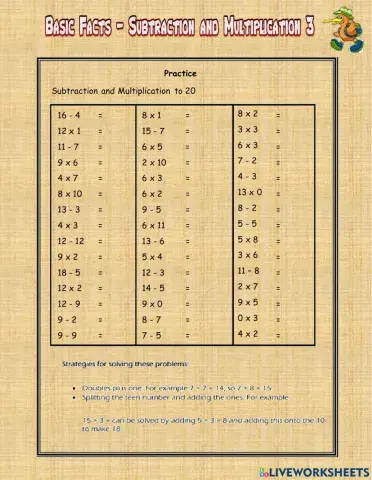 Basic Facts - Subtraction and Multiplication 3