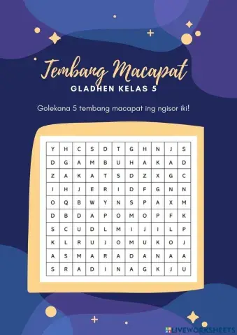 Gladhen Kelas V: Tembang Macapat (word search puzzle)