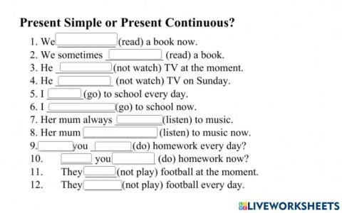 Present simple vs continuous test