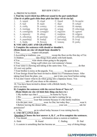 Review unit 4: our customs and traditions