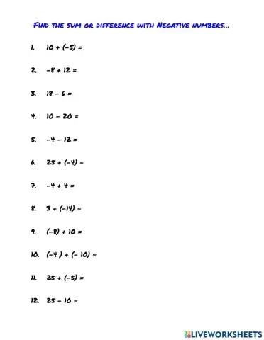 Adding and Subtracting with Negative Integers