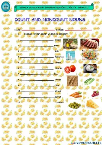 COUNT and NONCOUNTABLE NOUNS