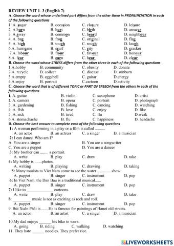 Review Unit 1-3 English 7