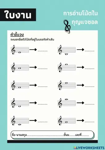 ใบงานการอ่านโน้ตในบรรทัดห้าเส้น