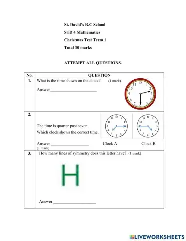 Christmas Mathematics Test