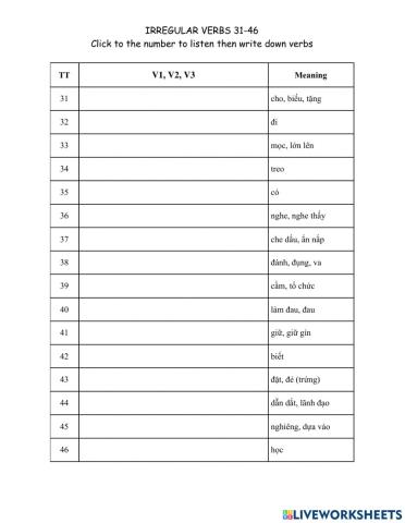 Irregular verbs 31-46