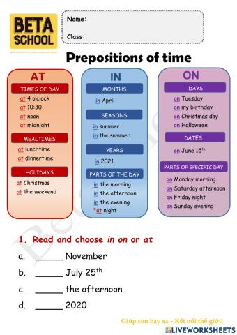 BE3A - Prepositions of time - TOPIC 6