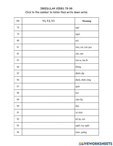 Irregular verbs 78-98