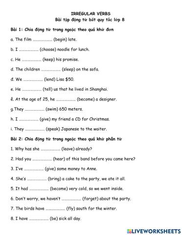 Irregular verbs - exercise