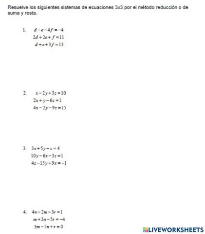 Sistemas de ecuaciones 3x3