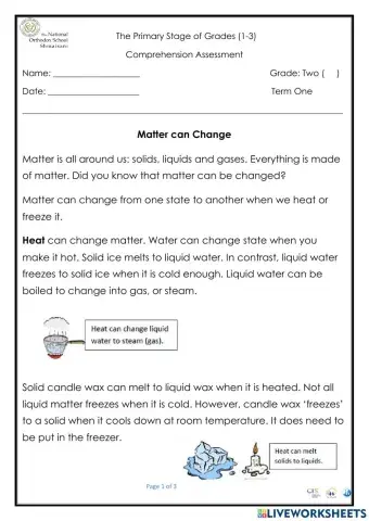 States of Matter Comprehension