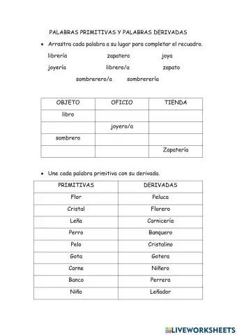 Palabras primitivas y derivadas