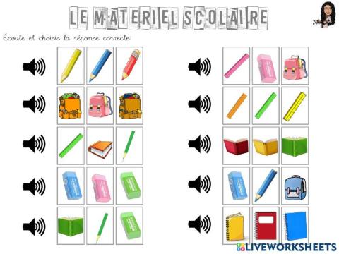 Le matériel scolaire et les couleurs à l'oral