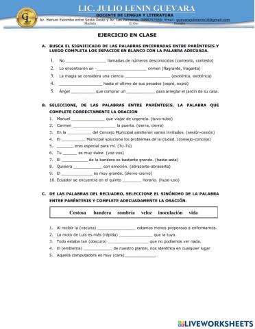 Palabras parónimas y homónimas