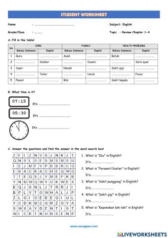 LKPD Interaktif Bahasa Inggris tentang Review Chapter 1-4