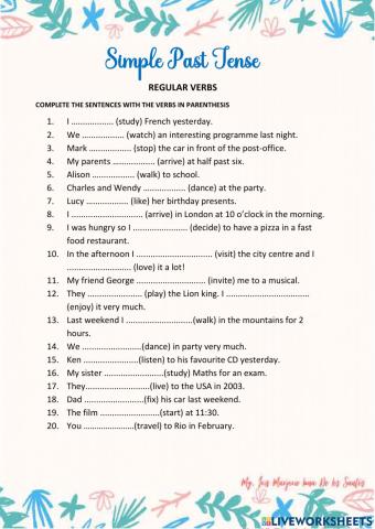 Paste tense- regular verbs