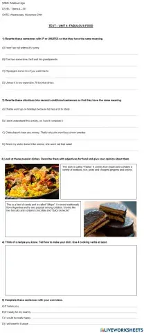 Test - unit 4: fabulous food