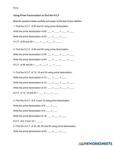Prime Factorization to find H.C.F.