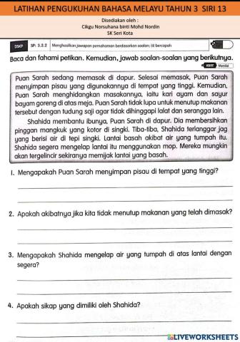 Bahasa melayu kefahaman Tahun 3