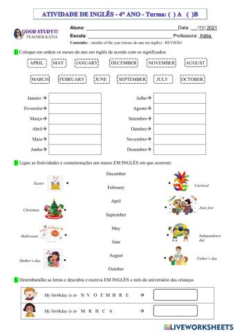 4° ano - INGLÊS- MONTHS  - 24 e 25 -11-21
