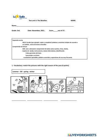 Test sumativo 3rd grade.