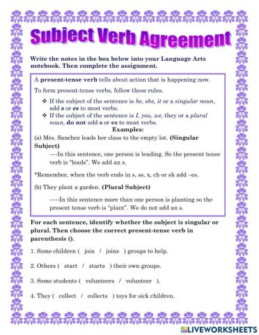 Subject Verb Agreement Notes and Assignment