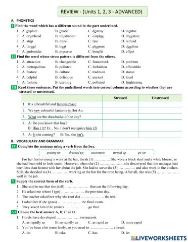 REVIEW Unit 1,2,3 - Advance - Class 9