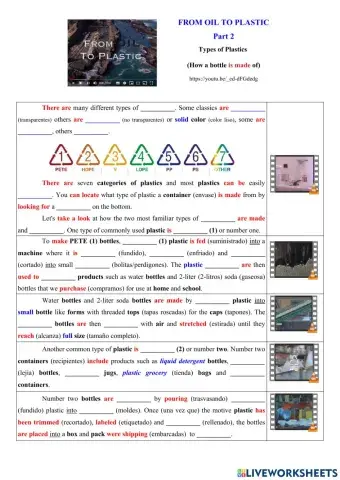 FROM OIL TO PLASTIC Part 2 Types of Plastics (How a bottle is made of)