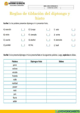 Reglas de tildaciòn del hiato y diptongo