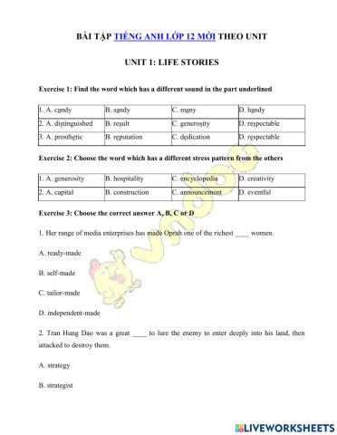Unit 1: stories life: nâng cao