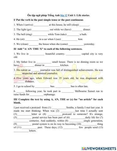 Unit 1: stories life: ôn tập ngữ pháp