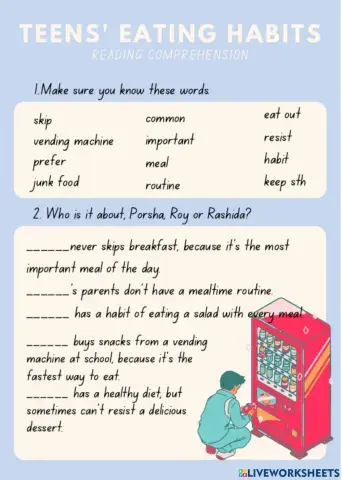 Teens' eating habits. Reading comprehension